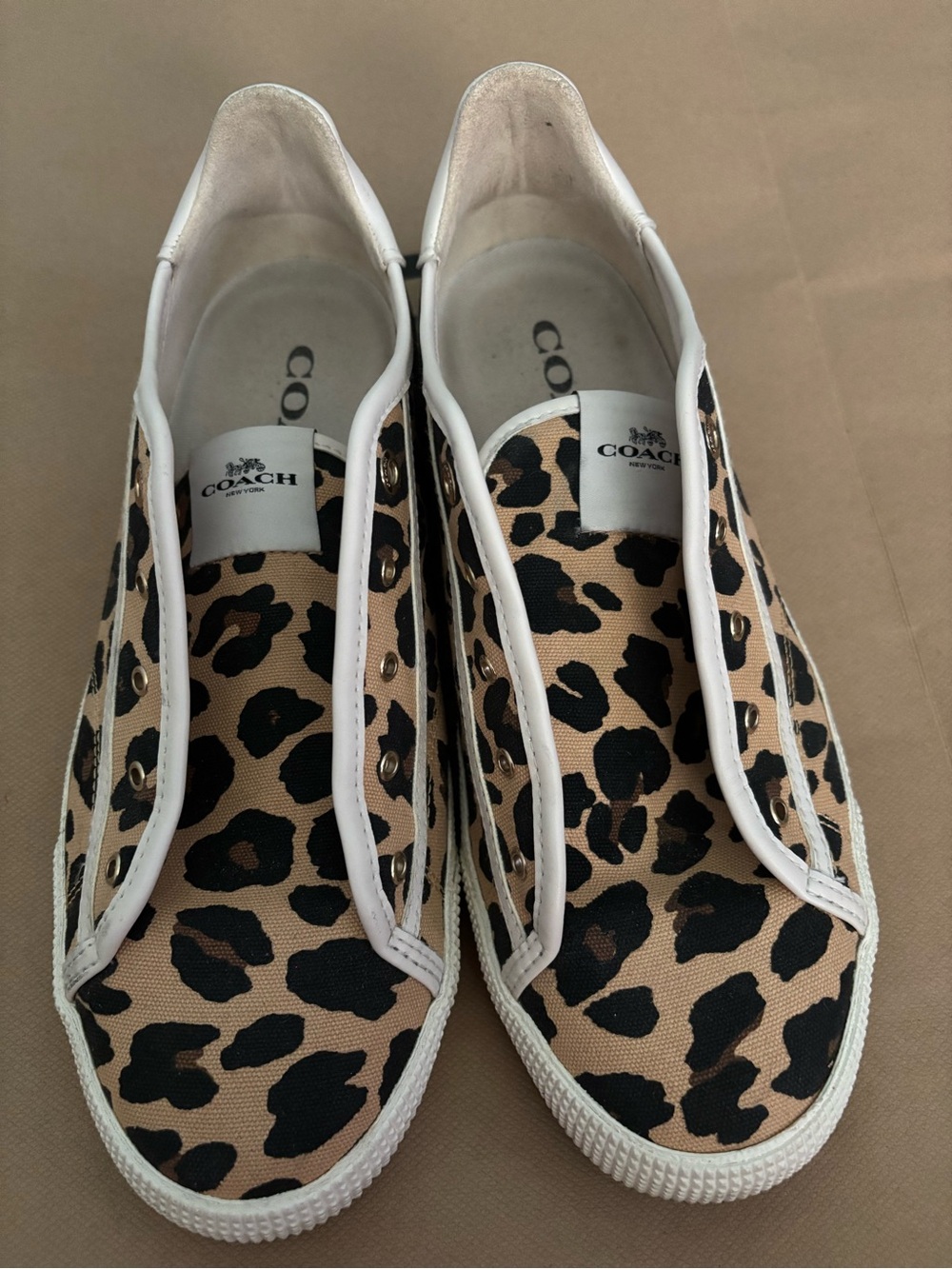 Coach Leopard Print Slip-On Sneakers in Tan and Black